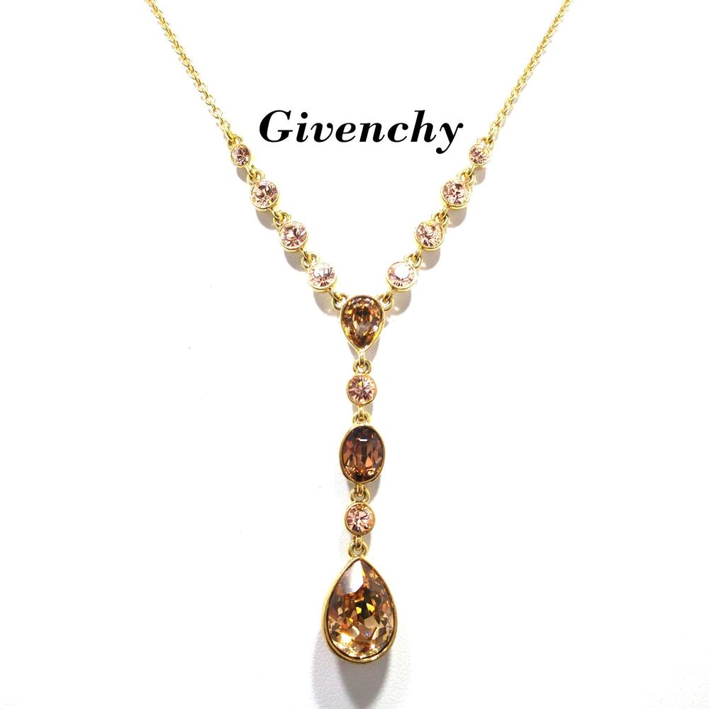 Givenchy Topaz Rhinestone Drop Necklace, Gold Plated, 1990s Vintage Jewelry